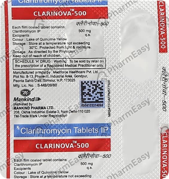 क्लैरीनोवा 500एमजी की स्ट्रिप 6 टैबलेट्स