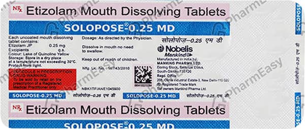 Solopose Md 0.25mg Strip Of 10 Tablets