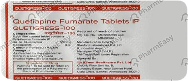 Quetigress 100mg Strip Of 10 Tabletss