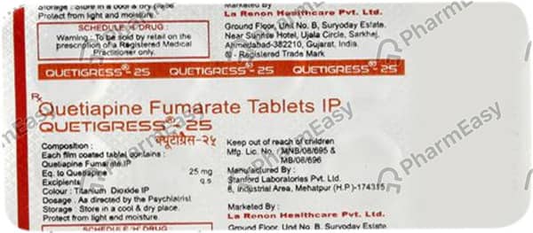 Quetigress 25mg Strip Of 10 Tablets