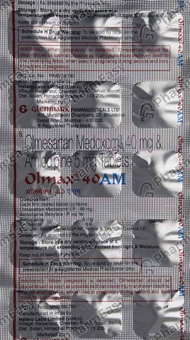 Olmax Am 40mg Strip Of 15 Tablets: Uses, Side Effects, Price & Dosage ...