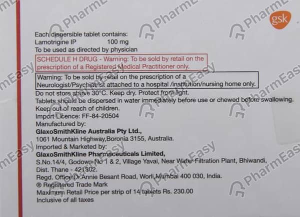 Lamictal 100mg Dt Strip Of 14 Tablets