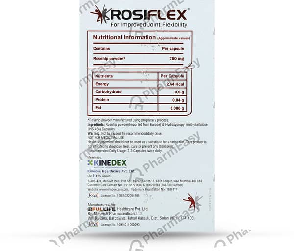 रोज़ीफ्लेक्स 750एमजी की बोतल 60 कैप्सूल्स