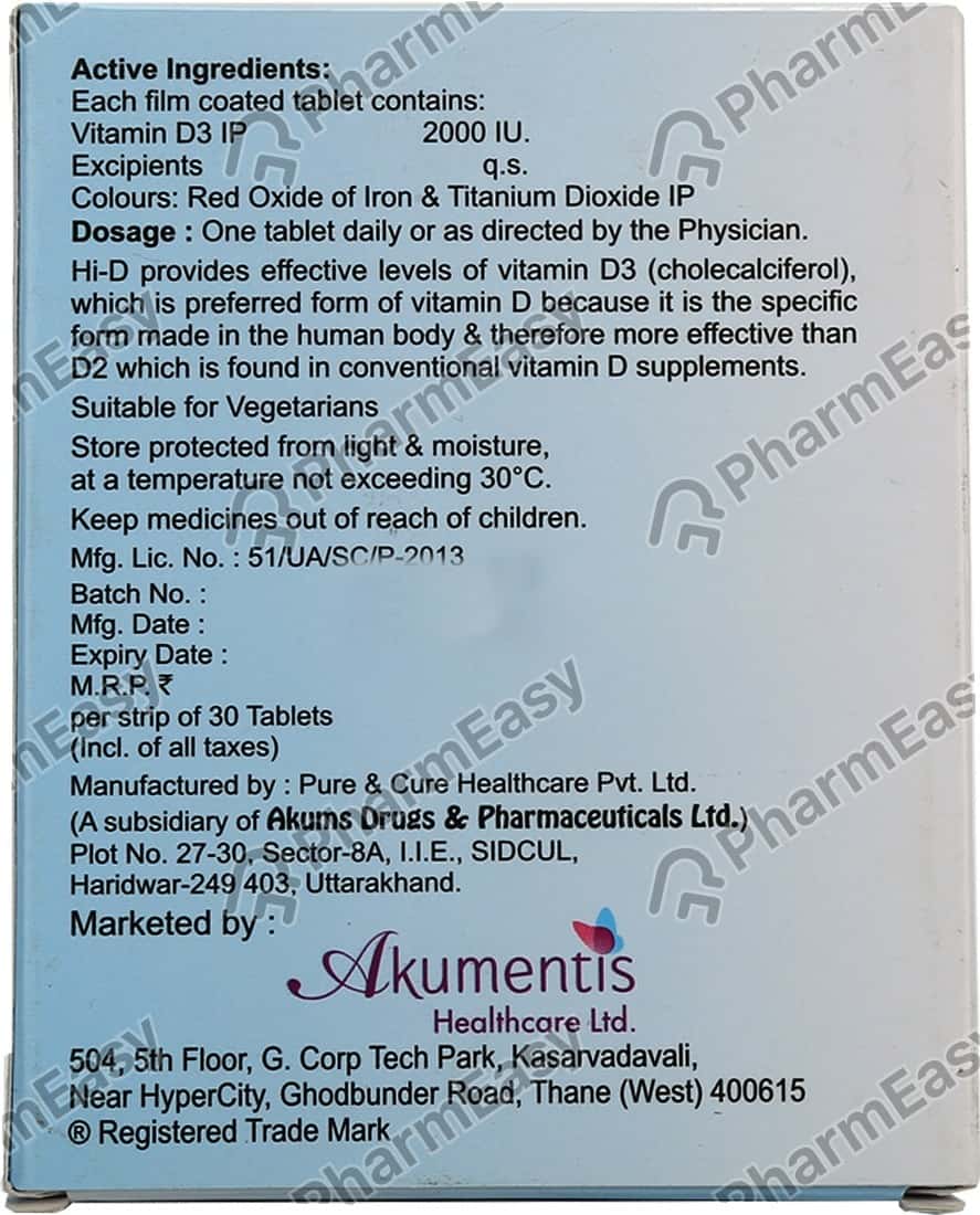 Hi D 2000 IU Tablet (30) Uses, Side Effects, Price & Dosage PharmEasy