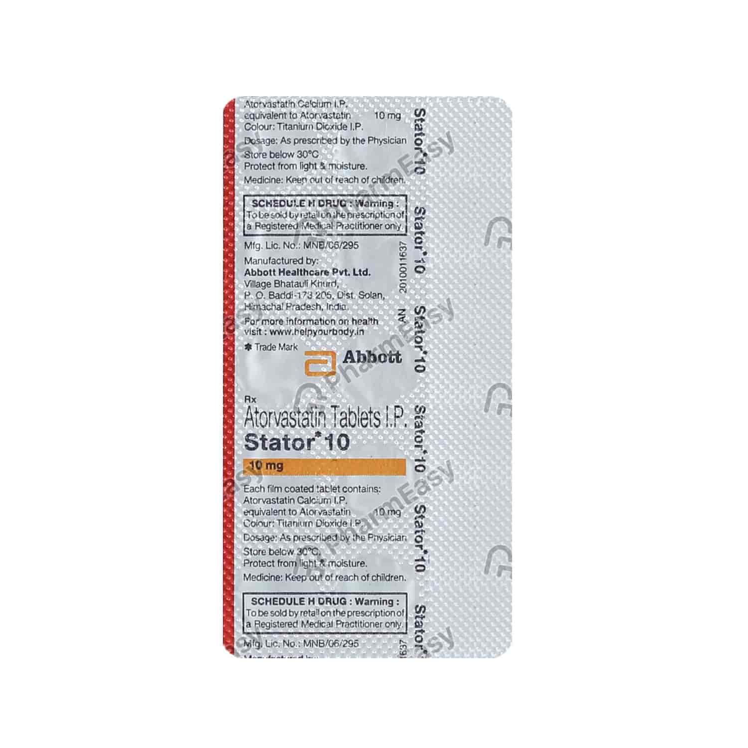 Stator 10mg Tab 15`S Uses, Side Effects, Dosage, Composition & Price