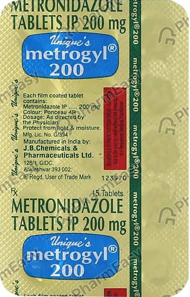 Metrogyl 200mg Strip Of 15 Tablets