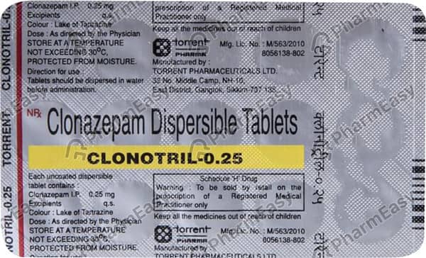 Clonotril 0.25mg Strip Of 15 Tablets