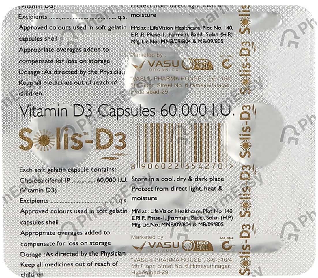 Solis D3 60000 IU Capsule (4) Uses, Side Effects, Price & Dosage