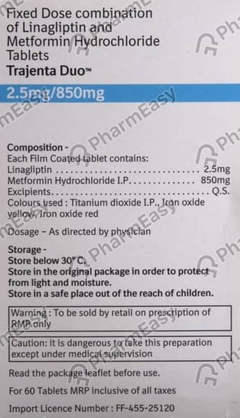 Trajenta Duo 2.5/850mg Strip Of 10 Tablets