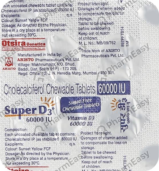 Super D3 60000iu Sugar Free Strip Of 4 Chewable Tablets