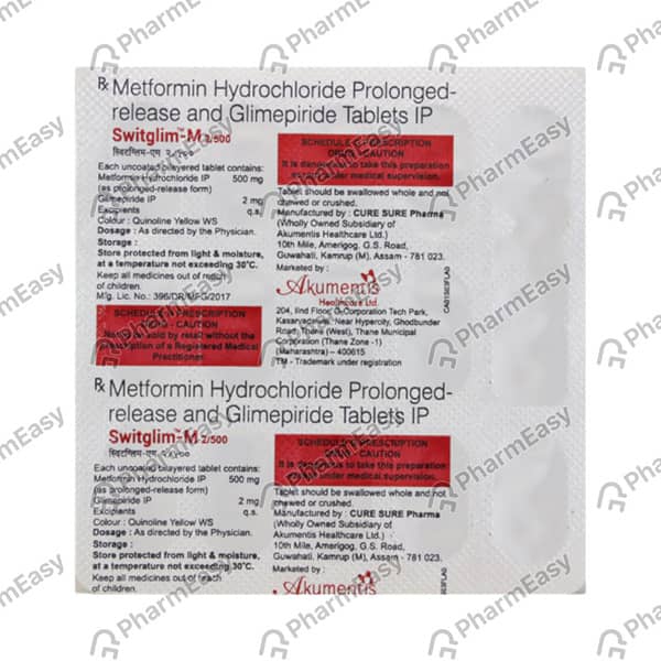 Switglim M 2/500mg Strip Of 10 Tablets