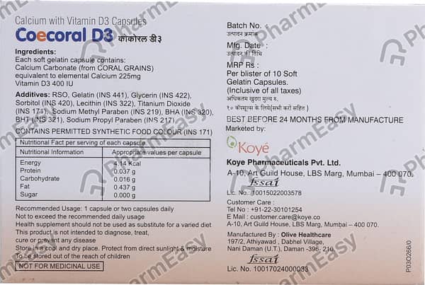 Coecoral D3 Strip Of 10 Capsules