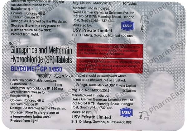 Glycomet Gp 1/850mg Strip Of 10 Tablets