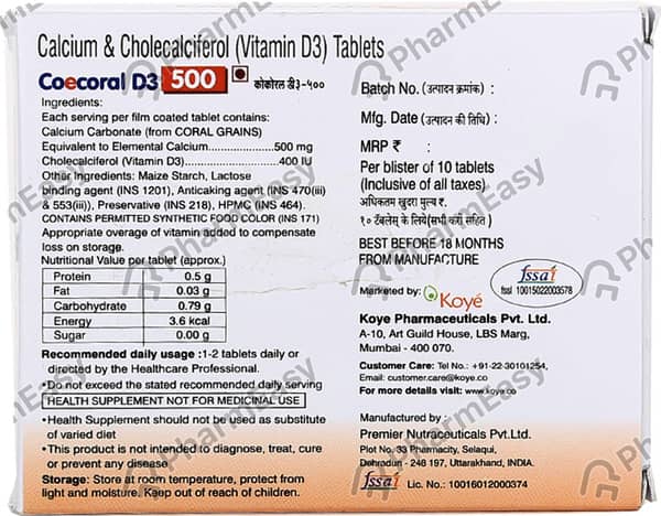Coecoral D3 500mg Strip Of 10 Tablets
