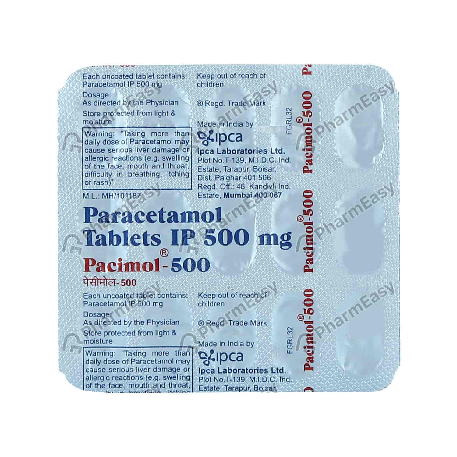 Pacimol 500mg Tab 15`S Uses, Side Effects, Dosage, Composition