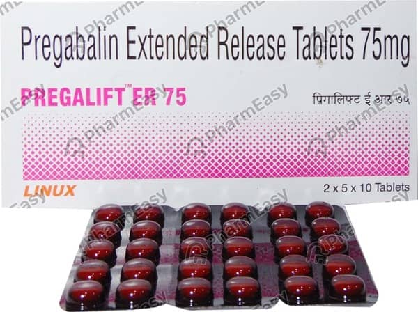 प्रेगालिफ्ट इआर 75एमजी की स्ट्रिप 10 टैबलेट्स