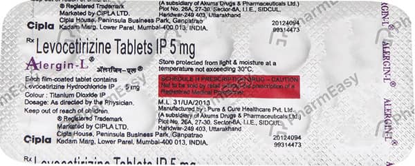 Alergin L 5mg Strip Of 10 Tablets