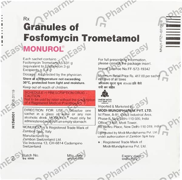 Monurol Sachet Of 3gm Granules