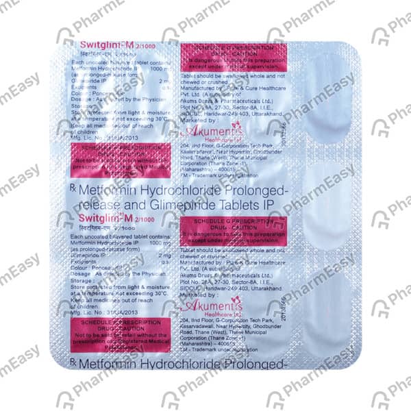 Switglim M 2/1000mg Strip Of 10 Tablets