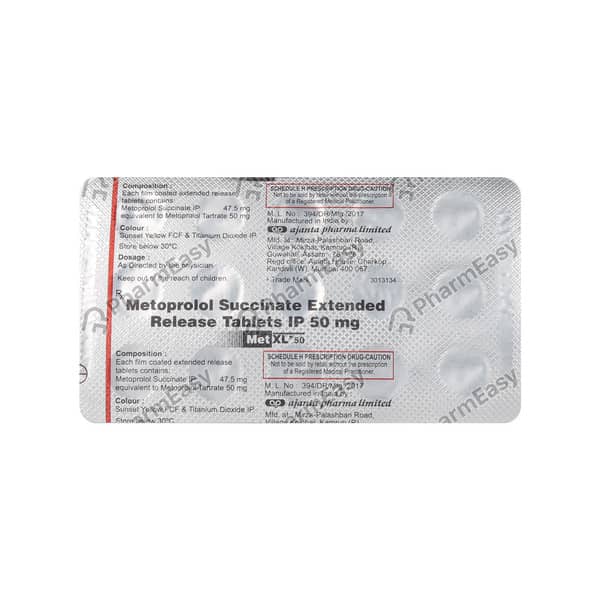 Met Xl 50mg Strip Of 15 Tablets