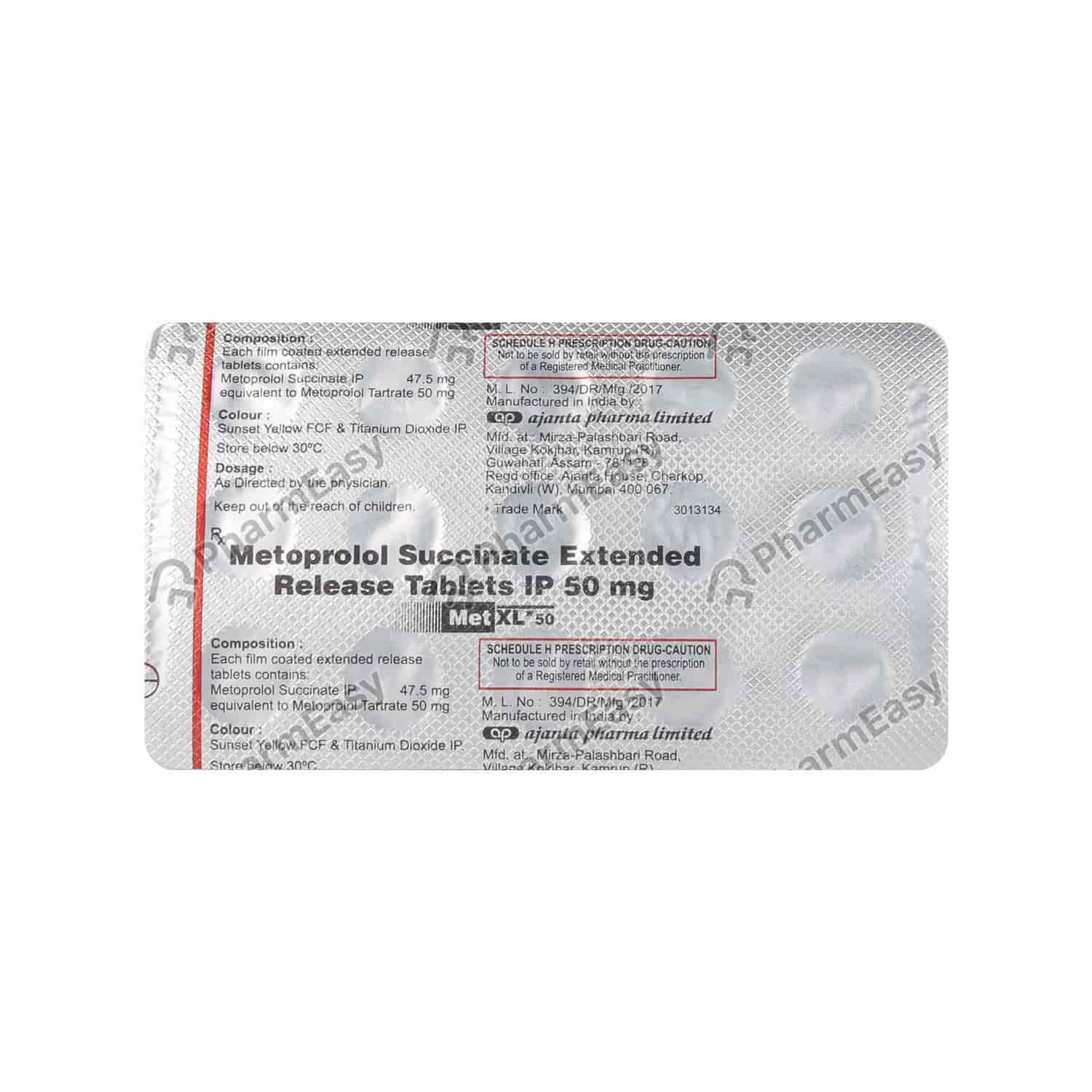 Met Xl 50mg Tab 15`S Uses, Side Effects, Dosage, Composition & Price