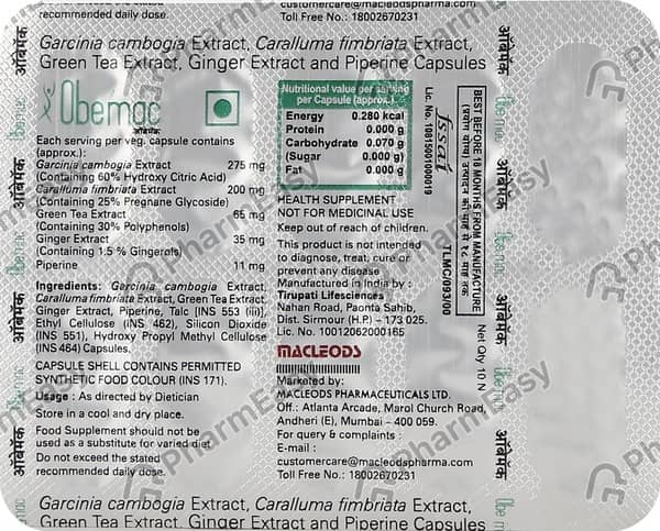 Obemac Strip Of 10 Capsules