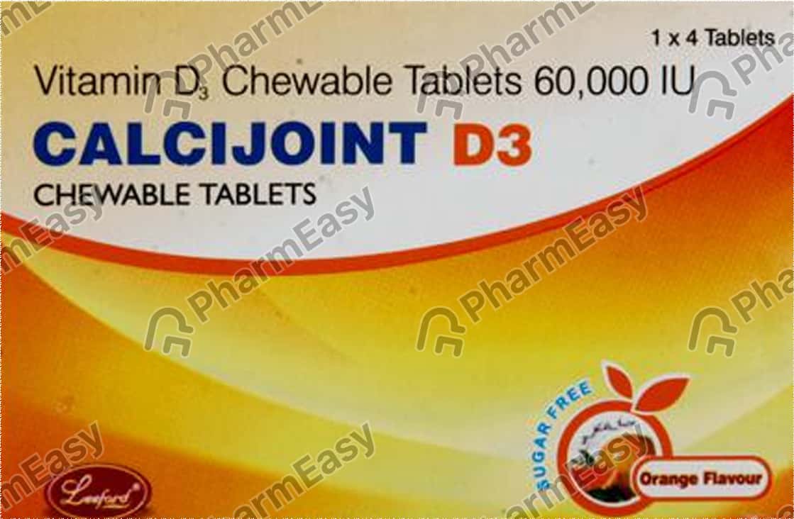 Calcijoint D3 60k Orange Flavour Sugar Free Strip Of 4 Chewable Tablets