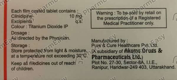 Cilnipine 10mg Strip Of 10 Tablets