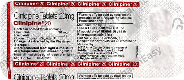 Cilnipine 20mg Strip Of 10 Tablets