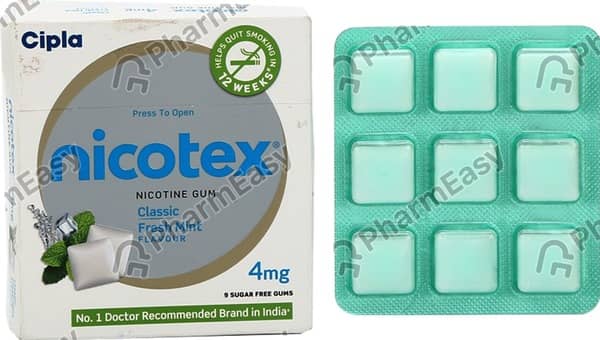 Nicotex 4mg Sugar Free Classic Fresh Mint Strip Of 9 Chewing Gums