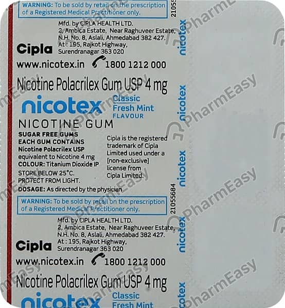 Nicotex 4mg Sugar Free Classic Fresh Mint Strip Of 9 Chewing Gums