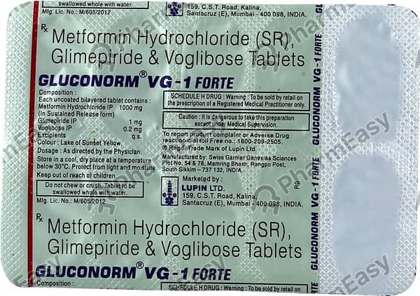 Gluconorm Vg 1mg Forte Strip Of 10 Tablets