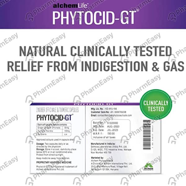 Alchemlife Phytocid-Gt Natural Treatment For Indigestion & Gas - Strip Of 10 Capsules