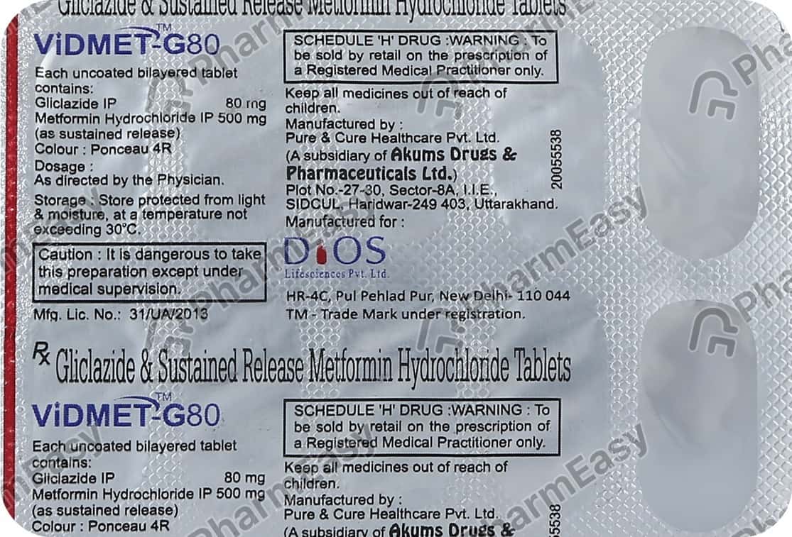 Vidmet G 80mg Strip Of 10 Tablets: Uses, Side Effects, Price & Dosage ...