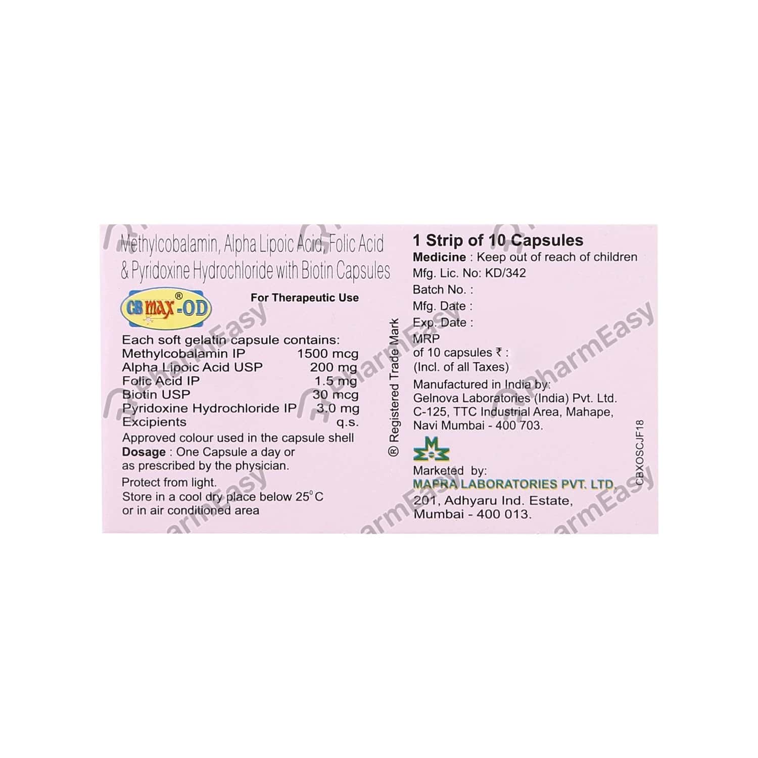 Buy Cb Max Od Strip Of 10 Capsules Online at Flat 15 OFF PharmEasy