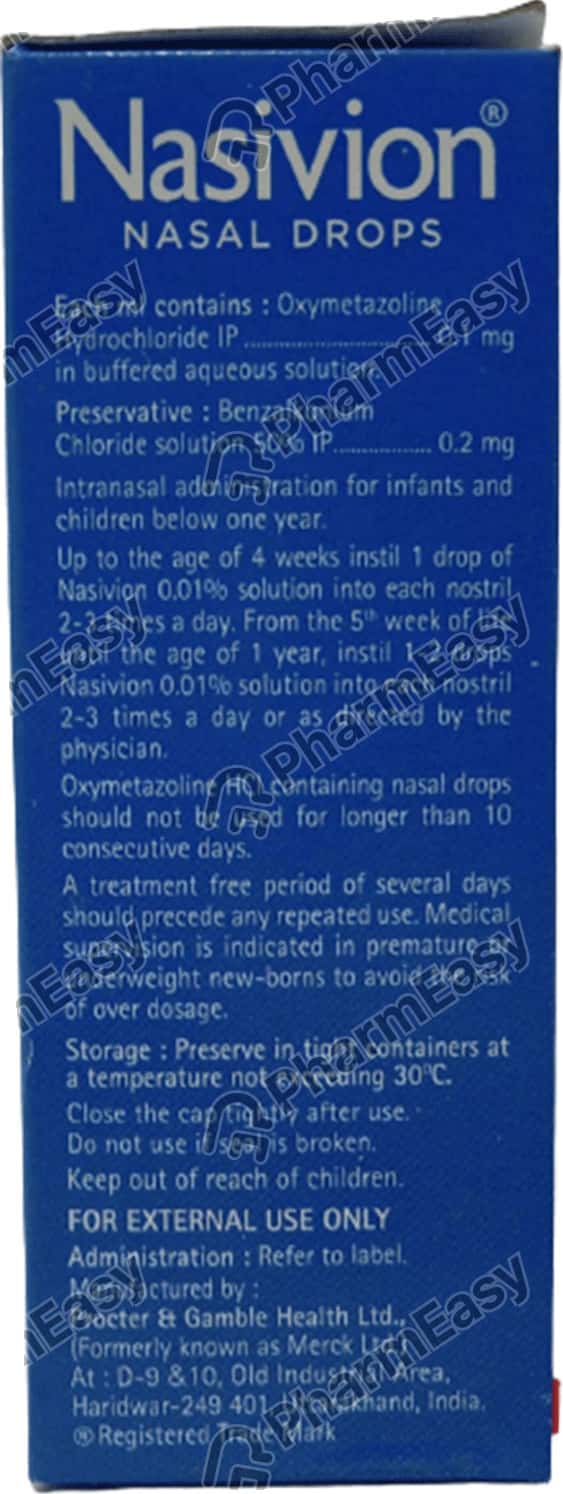 Nasivion 0.1 Nasal Drop (10) Uses, Side Effects, Price & Dosage