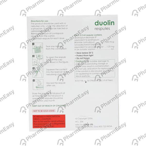 Duolin 1.25/500mcg Ampoule Of 2.5ml Respules