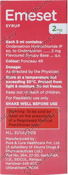 Emeset 2mg Strawberry Flavour Bottle Of 30ml Syrup