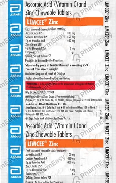 Limcee Zinc Orange Flavour Strip Of 15 Chewable Tablets