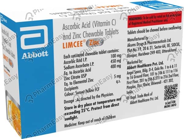 Limcee Zinc Orange Flavour Strip Of 15 Chewable Tablets