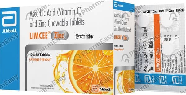 Limcee Zinc Orange Flavour Strip Of 15 Chewable Tablets