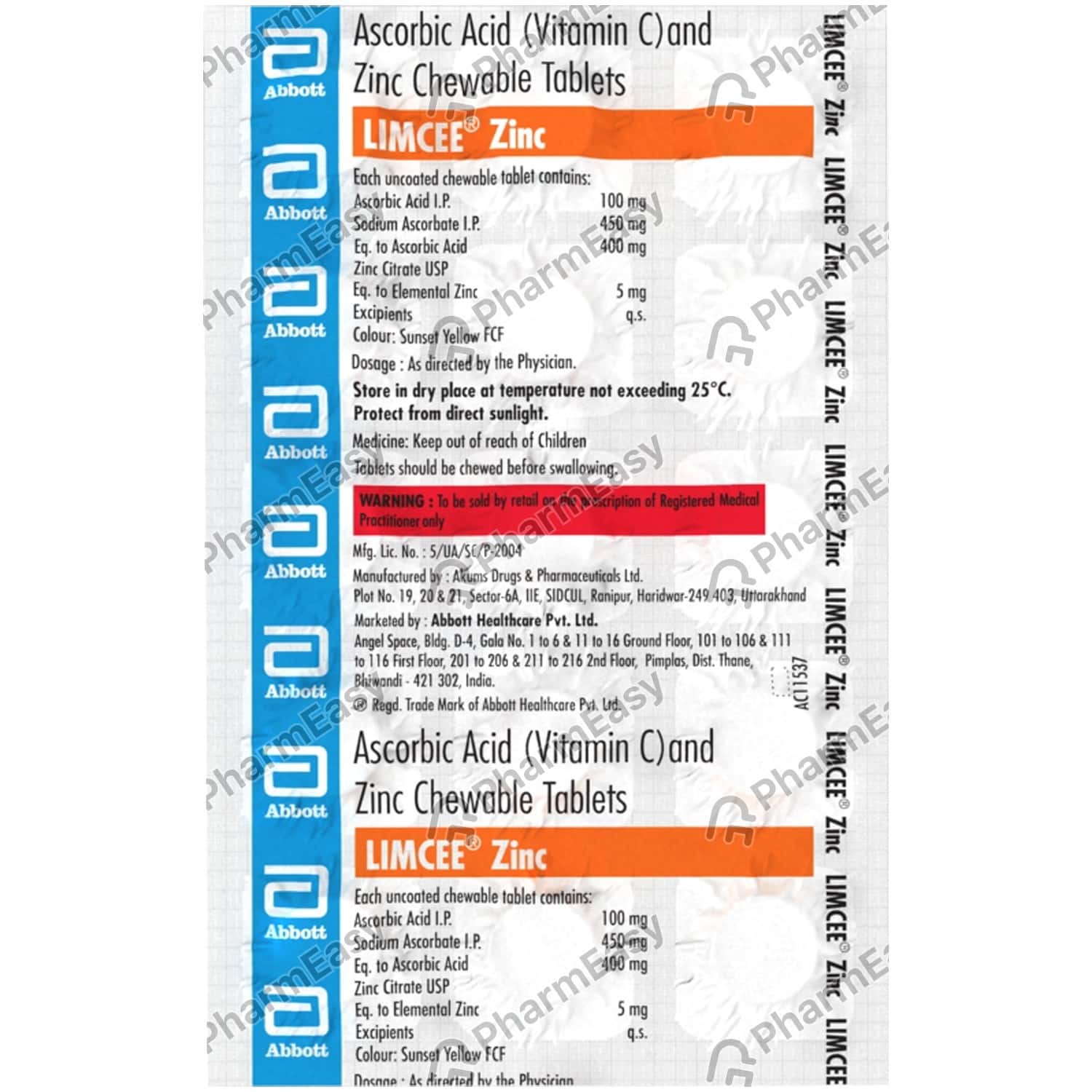 Buy Limcee Zinc Orange Flavour Strip Of 15 Chewable Tablets Online at