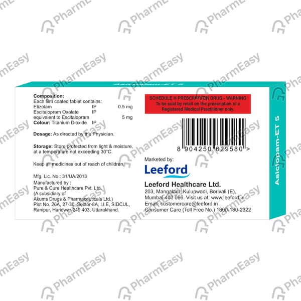Asiclopam Et 5Mg Strip Of 10 Tablets