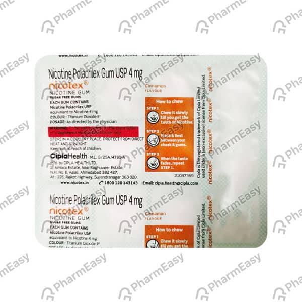 Nicotex 4mg Cinnamon Flavour Sugar Free Strip Of 12 Chewing Gum