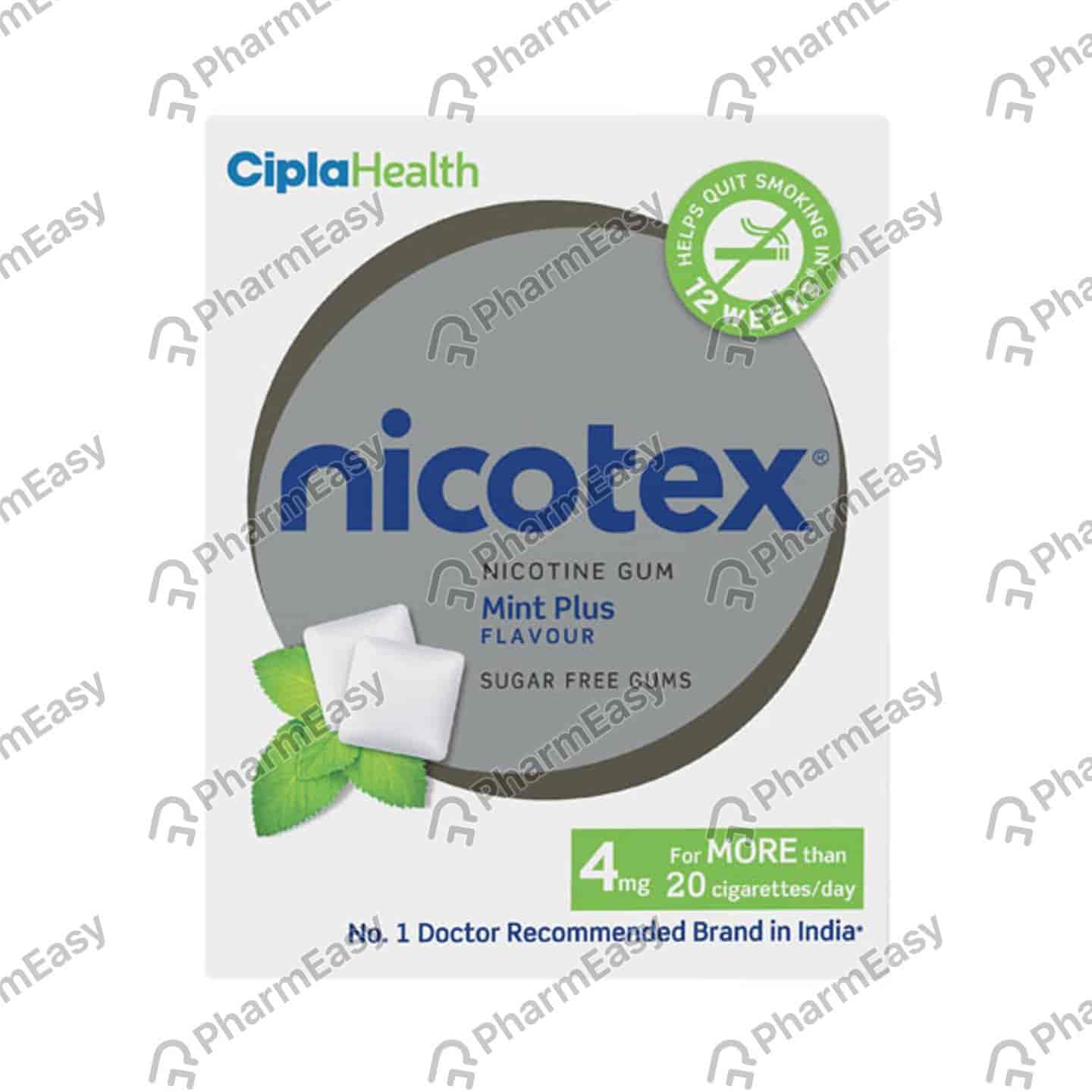 Nicotex 4mg Mint Plus Flavour Sugar Free Strip Of 12 Chewing Gums