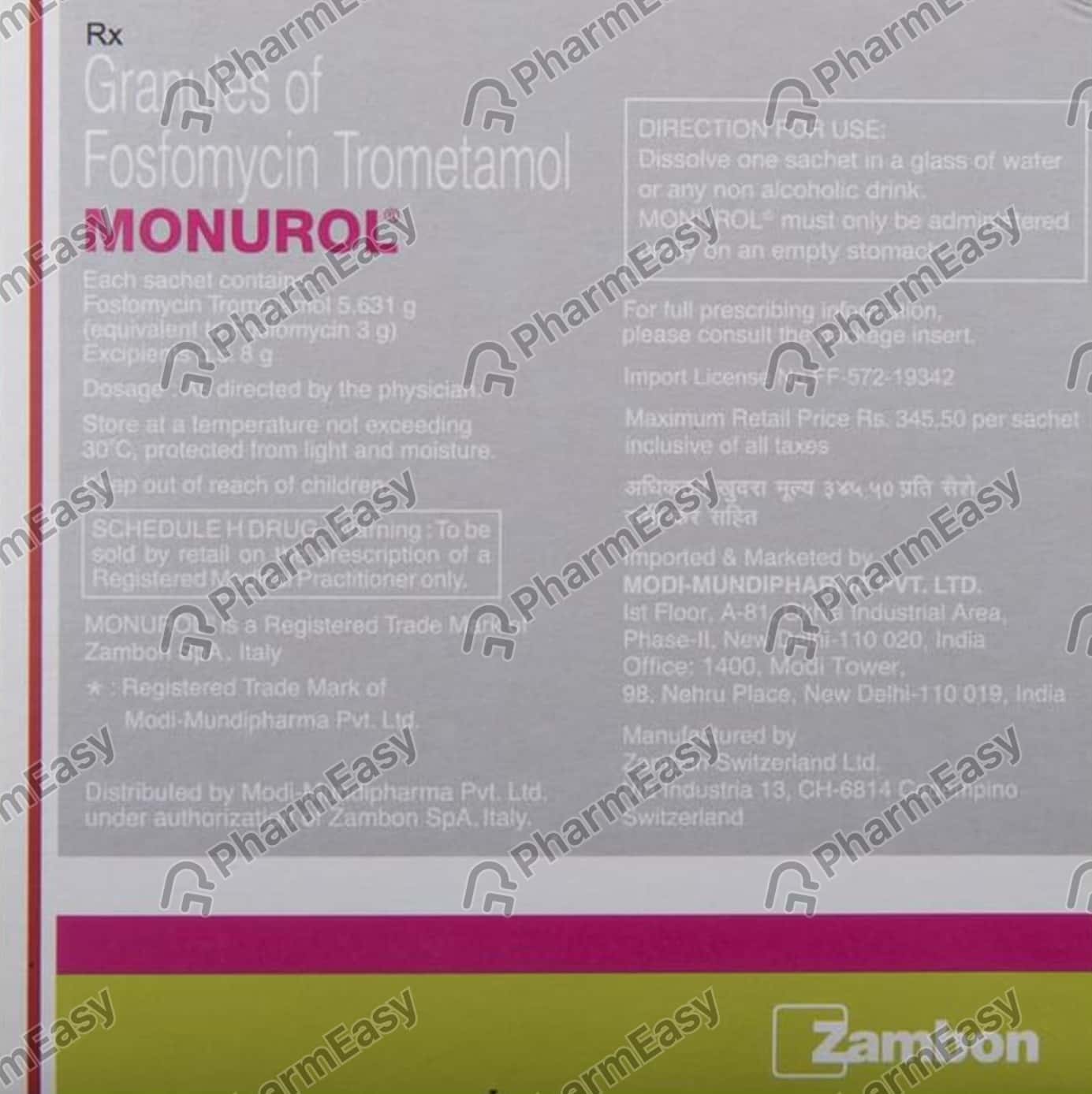 Monurol 3 GM Granules (8) Uses, Side Effects, Price, Dosage