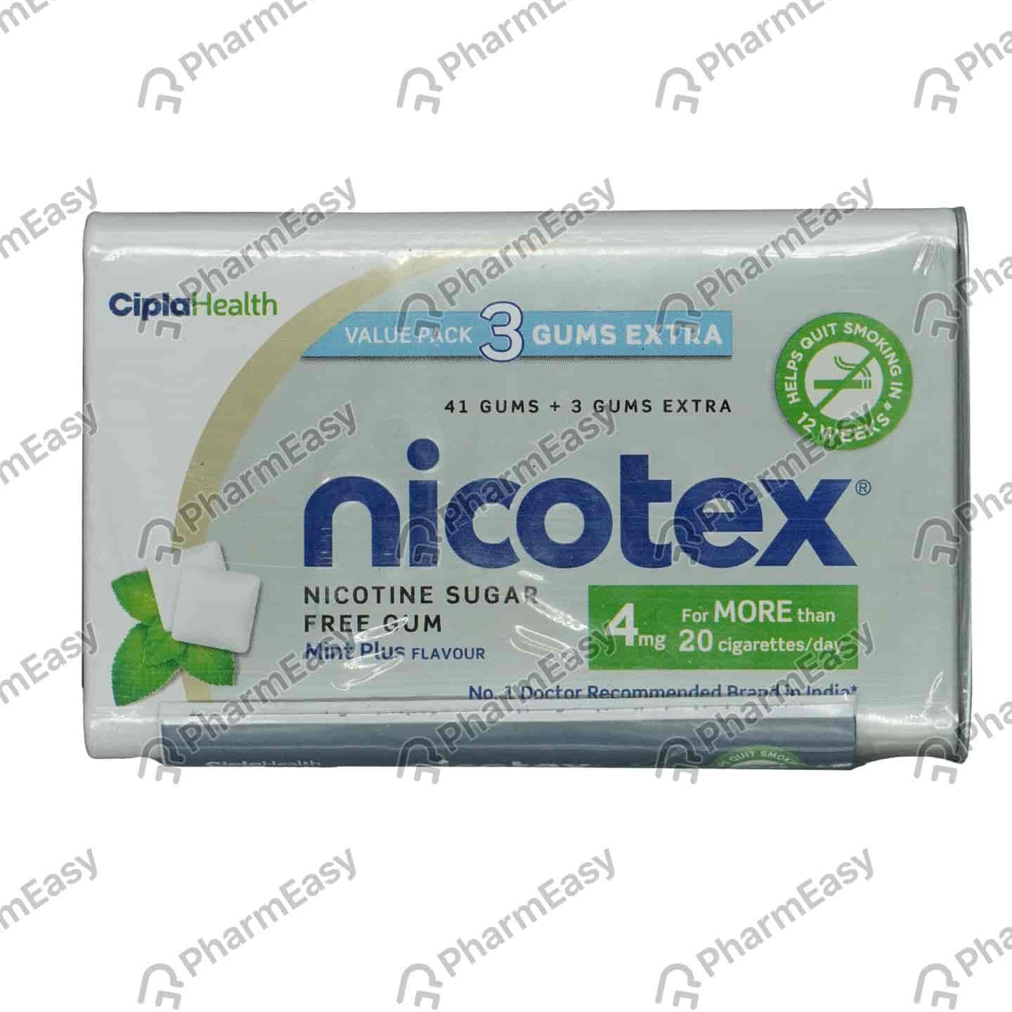 Nicotex 4mg Mint Plus Sugar Free Tin Of 44 Chewing Gums (41+3 Extra)