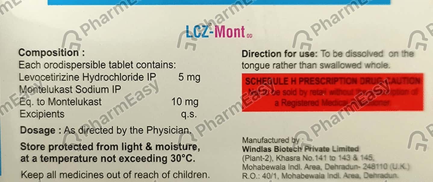 Lcz Mont Od Strip Of 10 Tablets Uses, Side Effects, Price & Dosage
