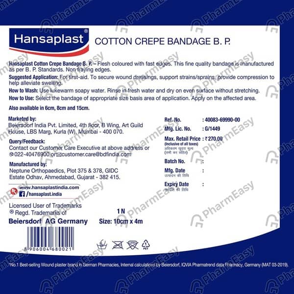 Hansaplast Cotton 10 Cm X 4 M Crepe Bandage 1 No's