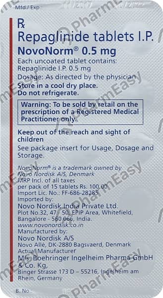 Novonorm 0.5mg Strip Of 15 Tablets
